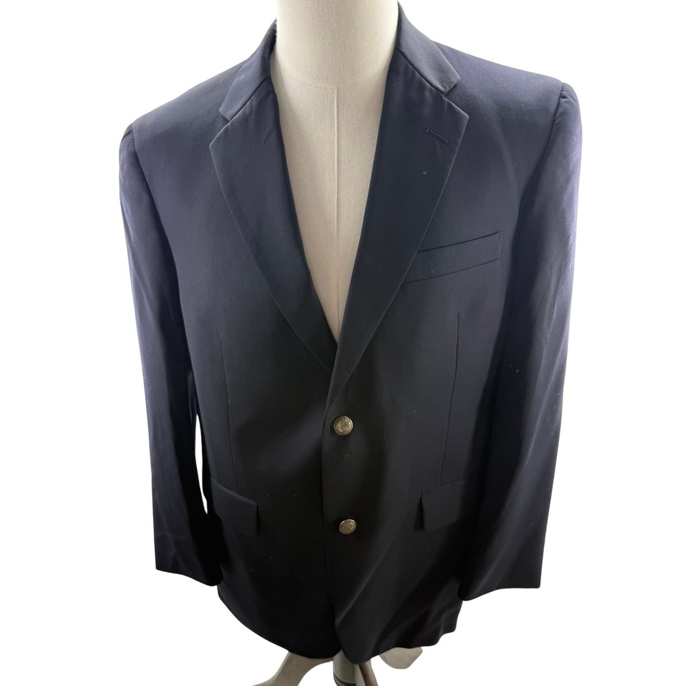 Austin Reed Mens Navy Blue 100% Worsted Wool 2-Button Blazer Gold Buttons 40S - Picture 1 of 11